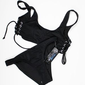 CALIFORNIA WAVES Juniors Lace-Up Bikini Top And Bo